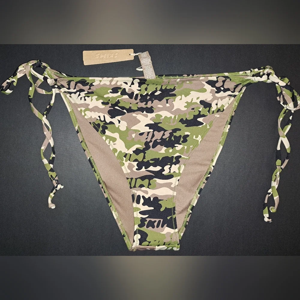 NWT SKIMS Swim Underwire Long Sleeve Top Tie Bikini Swimsuit Suit Set CAMO 3X 4X